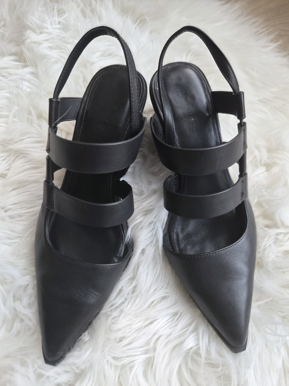Jo Mercer Black Pointed Double-Strap Slingback Heels